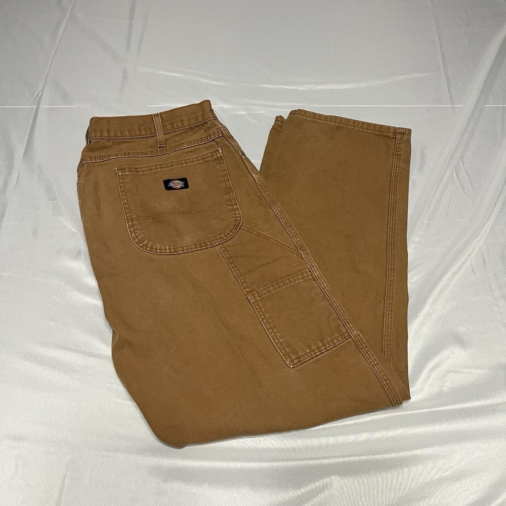 Vintage Dickies Carpenter Pants Mens 36x34 Brown Canvas Faded Utility Grunge - Picture 1 of 12
